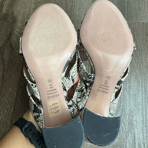Schutz | Embossed Animal Print Sandals w/ Heels | Mules Size 9 - Picture 4 of 10